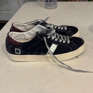 Women's Black Velvet Low-Top Sneakers with Silver Accent D.A.T.E. Luxury